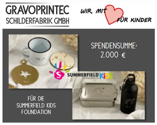 Gravoprintec spendet an Summerfield Kids Foundation